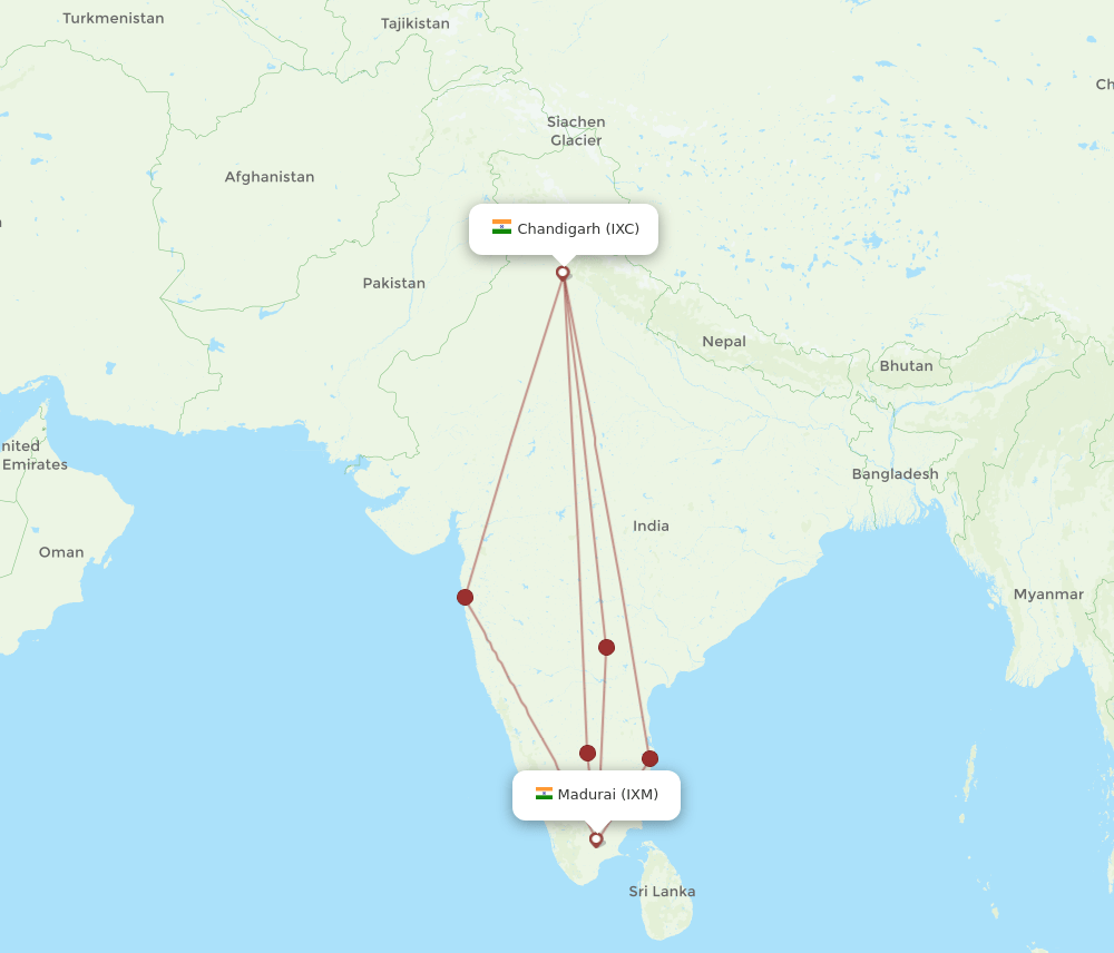IXC-IXM flight routes