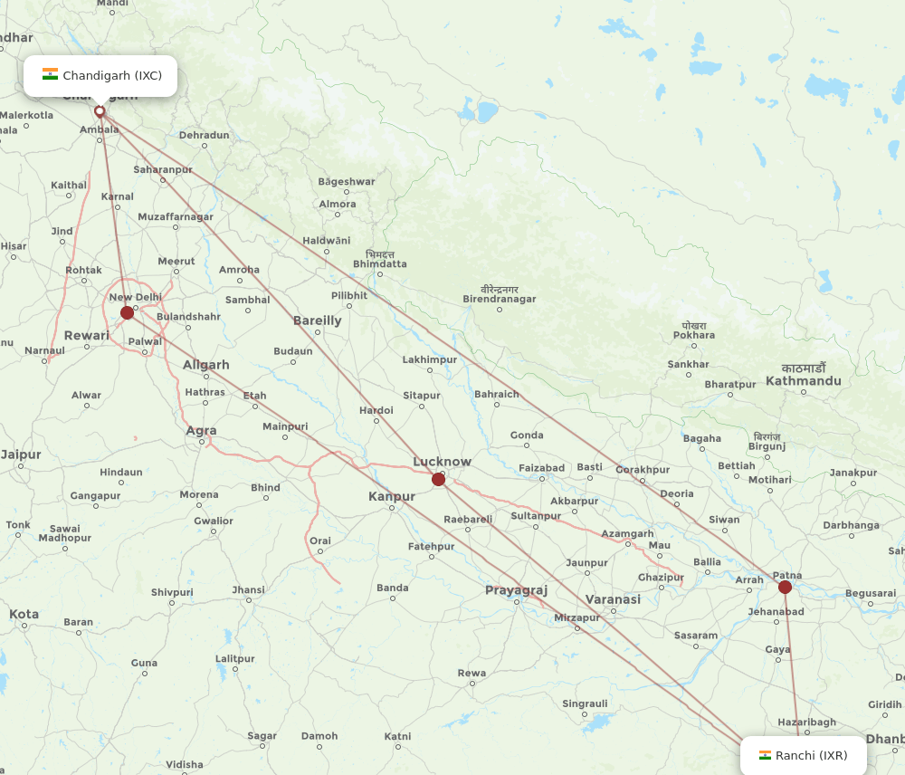 IXC to IXR flights and routes map