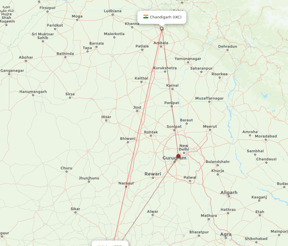 IXC to JAI flights and routes map