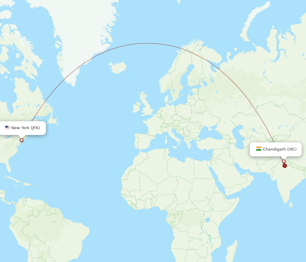 New York - Chandigarh route map and flight paths