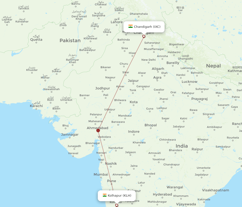 IXC-KLH flight routes