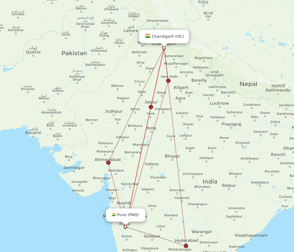 IXC to PNQ flights and routes map
