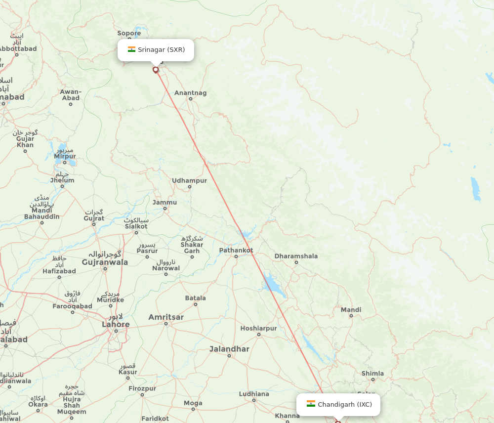 IXC-SXR flight routes