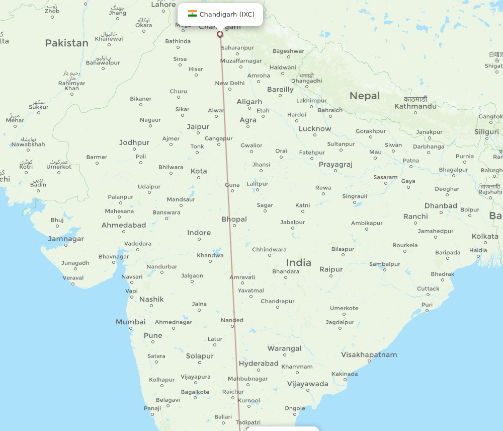 IXC to TIR flights and routes map