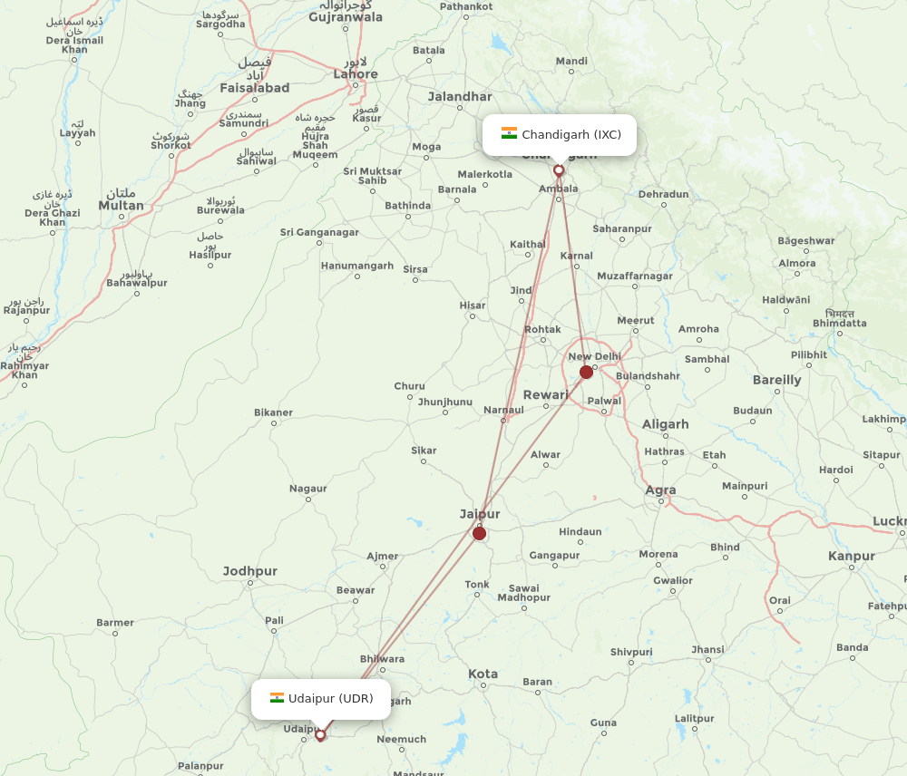IXC-UDR flight routes