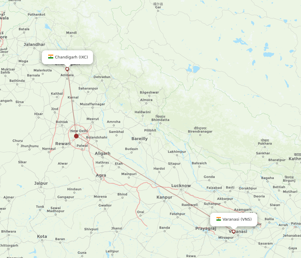 IXC to VNS flights and routes map