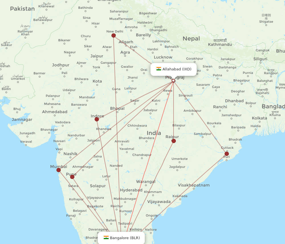IXD-BLR flight routes