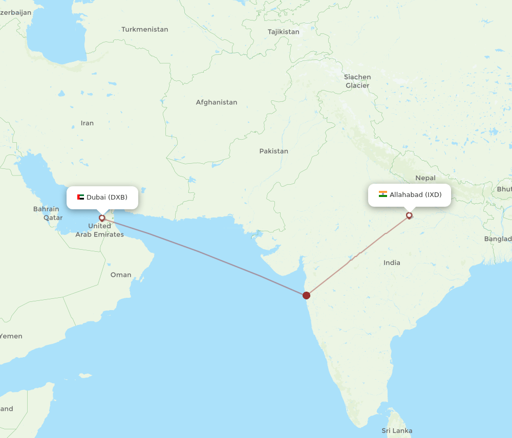 Dubai - Allahabad route map and flight paths