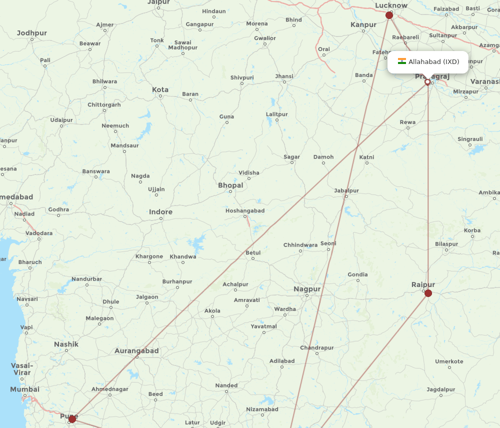 Allahabad - Hyderabad route map and flight paths