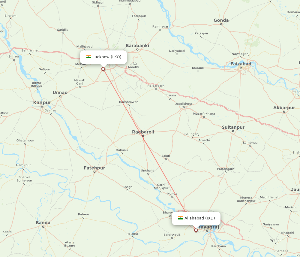 IXD to LKO flights and routes map