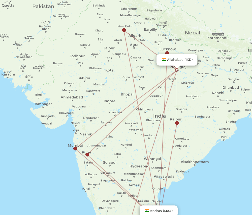 IXD to MAA flights and routes map