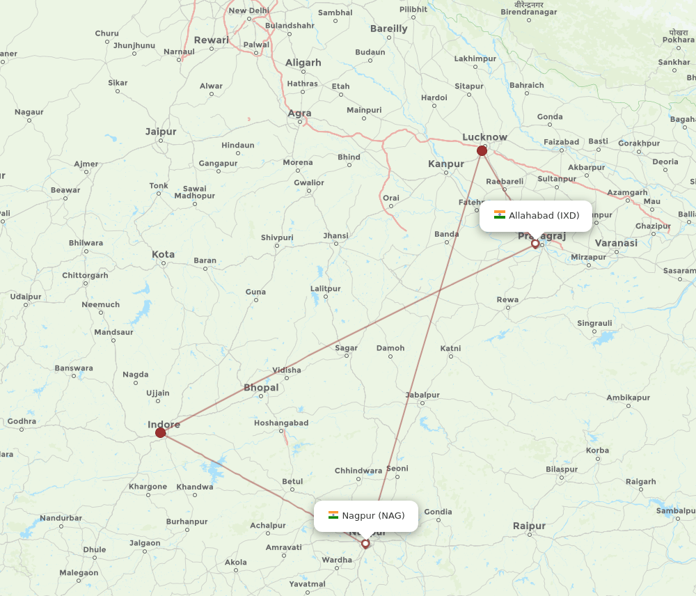 IXD to NAG flights and routes map