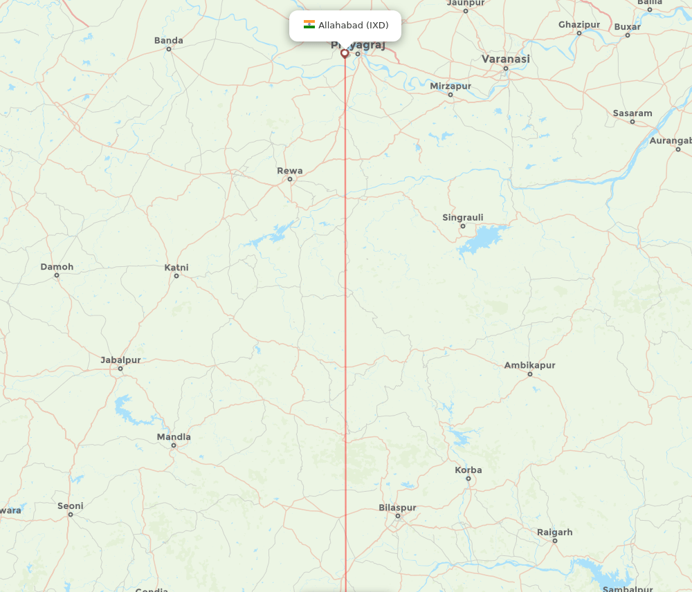 Allahabad - Raipur route map and flight paths