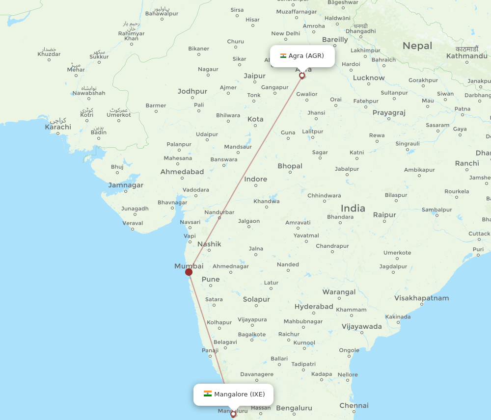 IXE to AGR flights and routes map