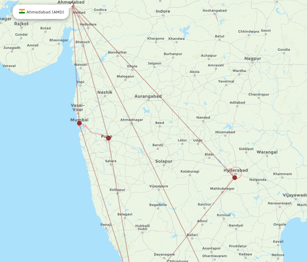 IXE-AMD flight routes
