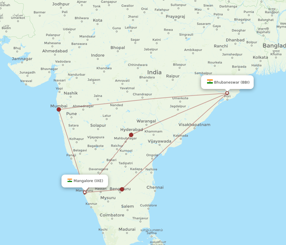 IXE to BBI flights and routes map