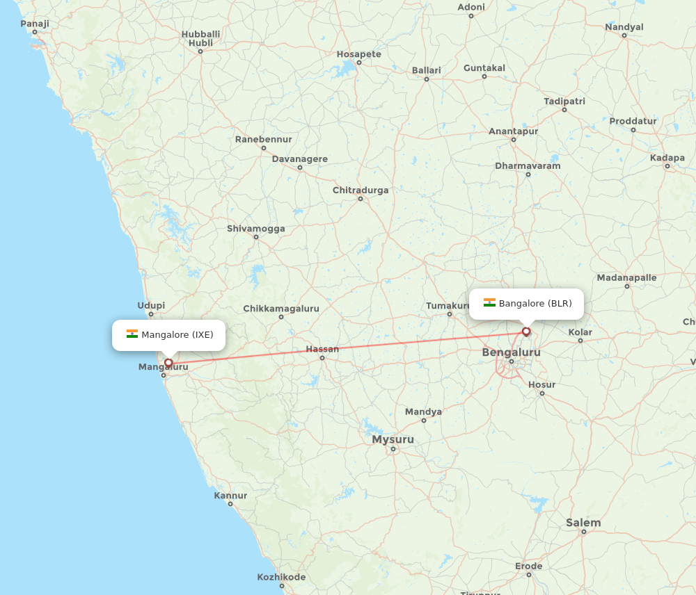 IXE to BLR flights and routes map