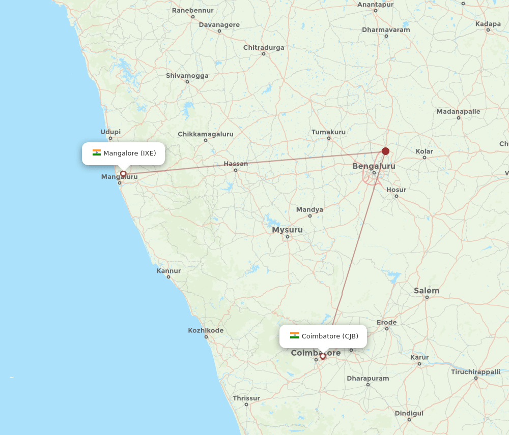 IXE to CJB flights and routes map