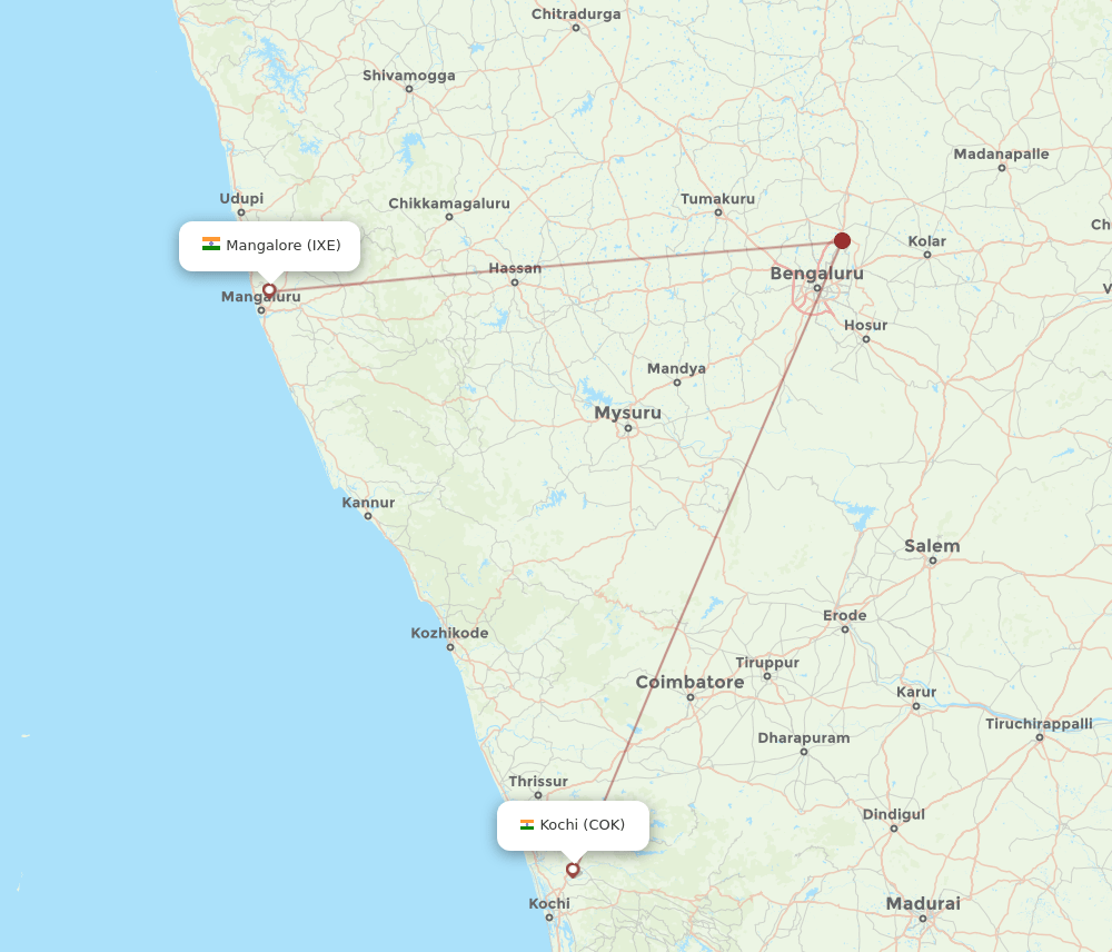 IXE to COK flights and routes map