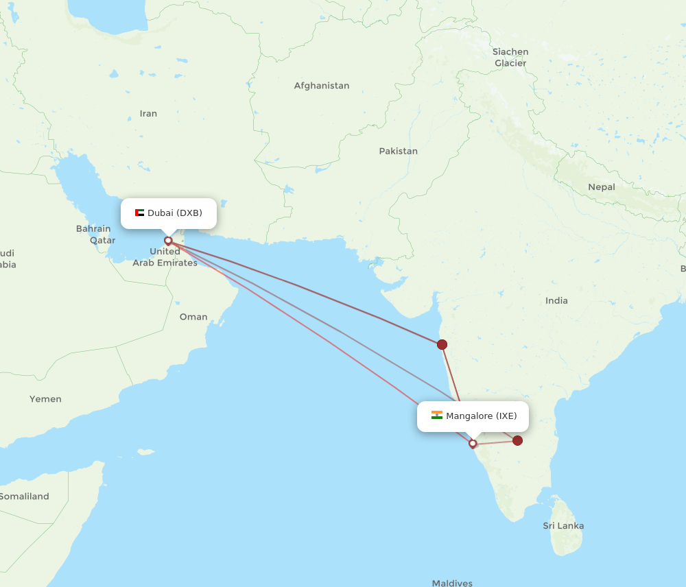 IXE-DXB flight routes