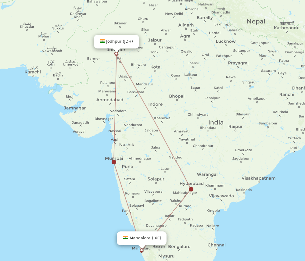 IXE-JDH flight routes