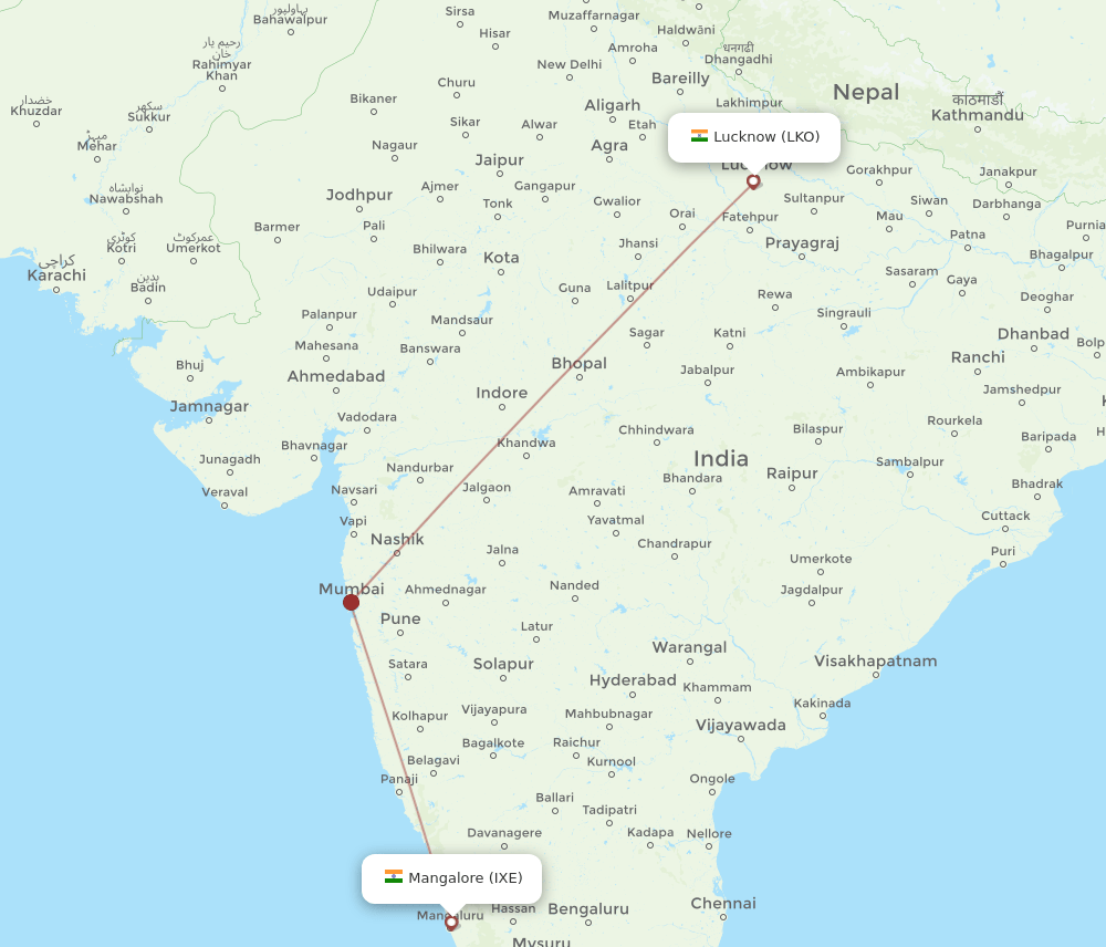 IXE-LKO flight routes