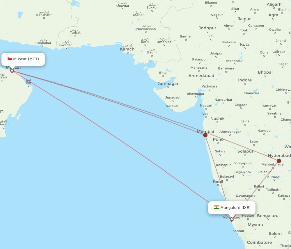 IXE to MCT flights and routes map