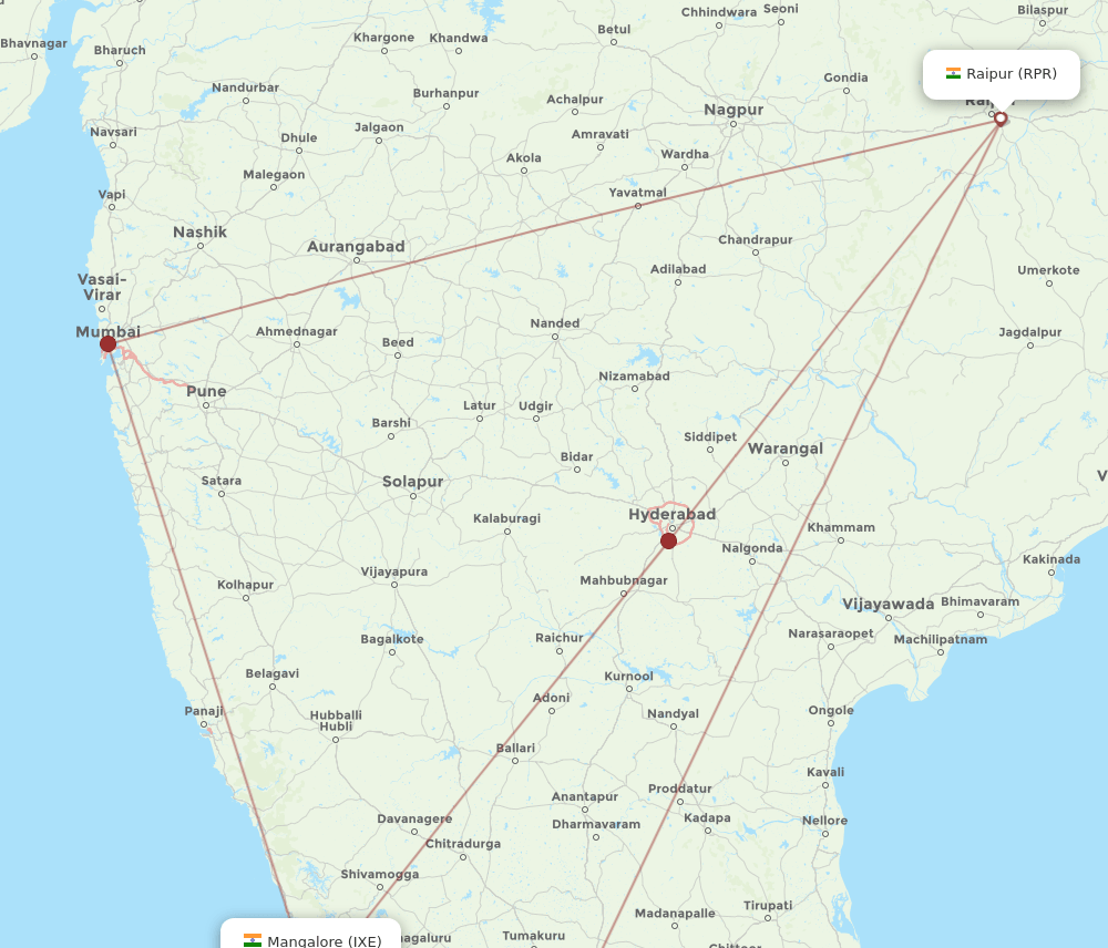IXE-RPR flight routes