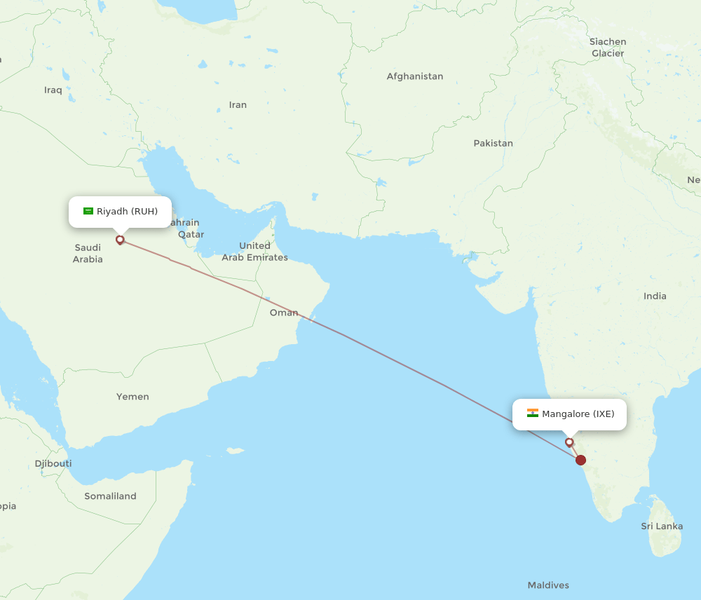 IXE-RUH flight routes