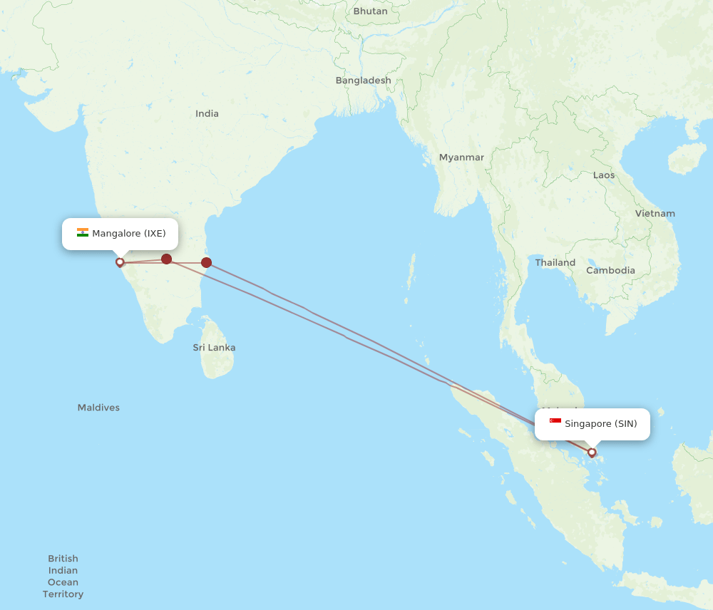 IXE-SIN flight routes