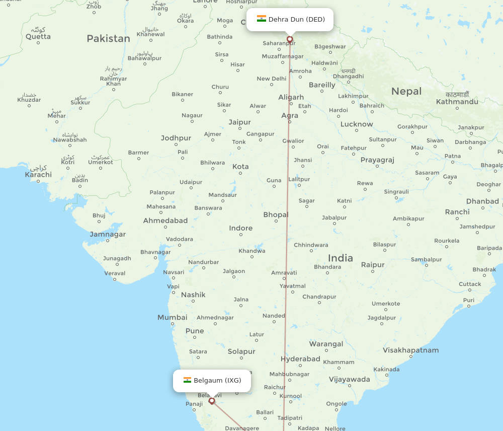 IXG to DED flights and routes map