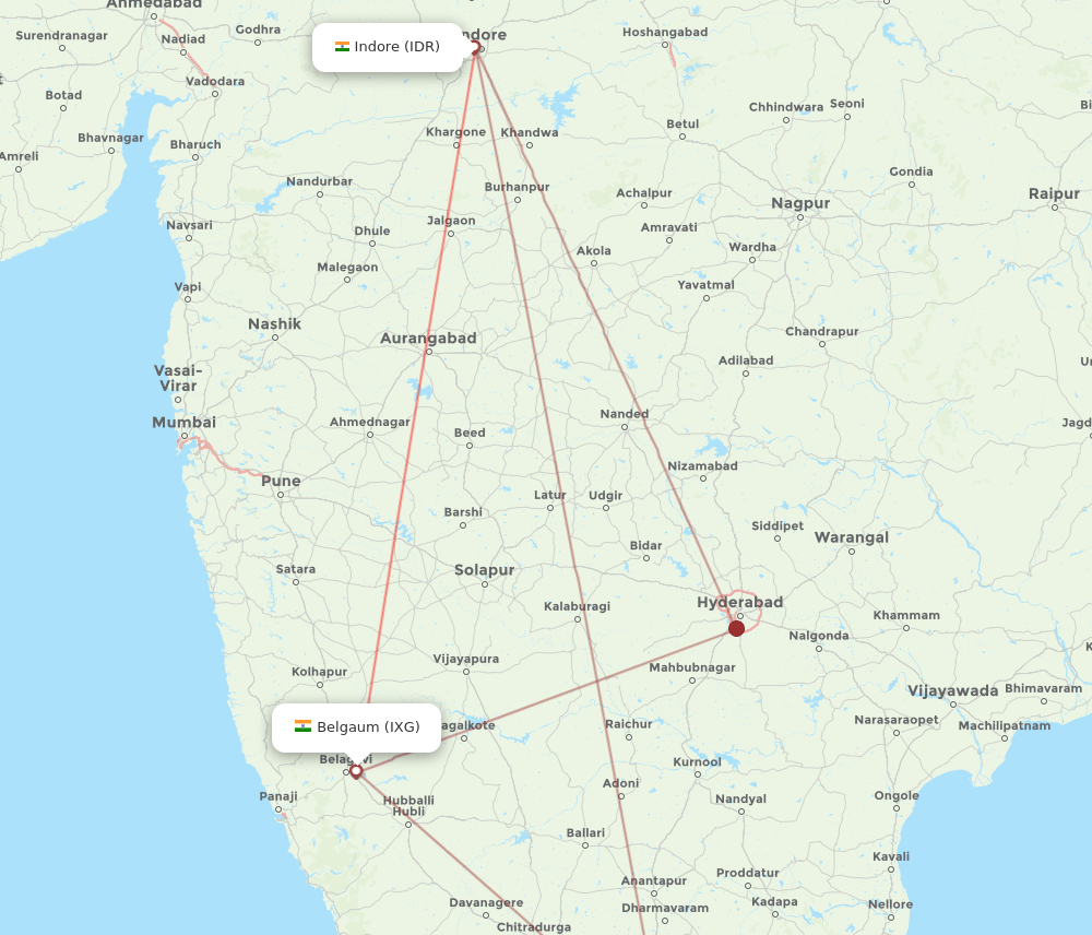 IXG to IDR flights and routes map