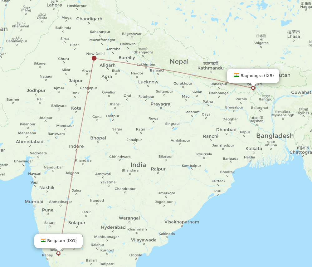 IXG to IXB flights and routes map
