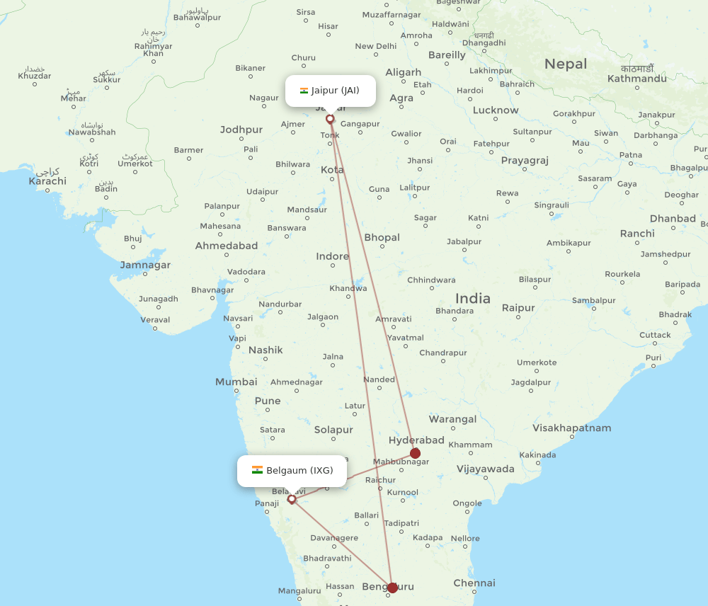 IXG-JAI flight routes