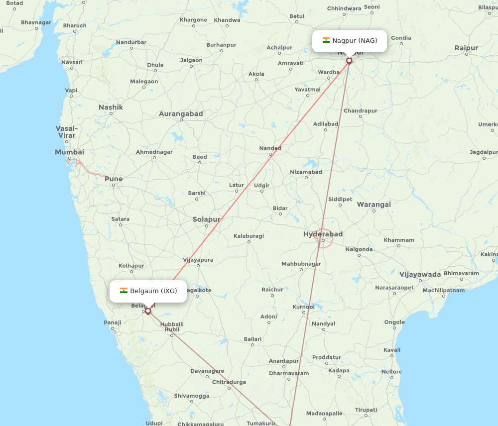 IXG to NAG flights and routes map