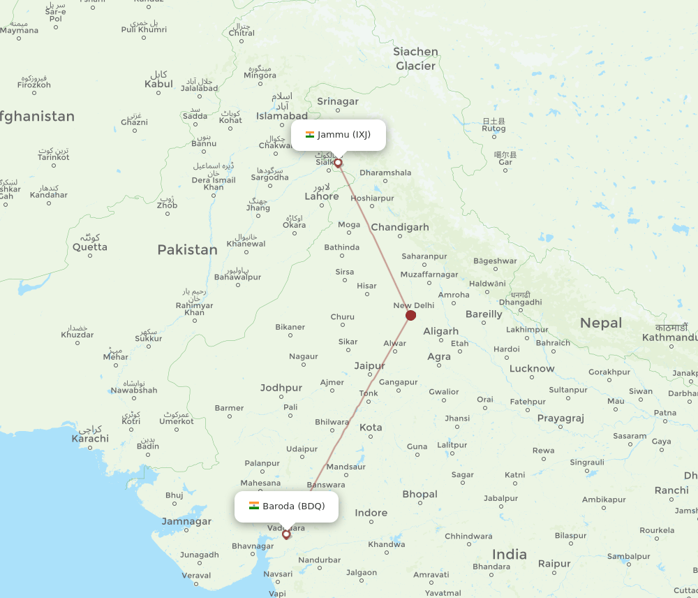 IXJ-BDQ flight routes