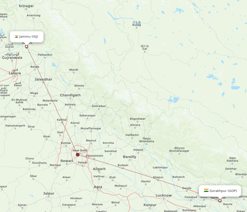 GOP to IXJ flights and routes map