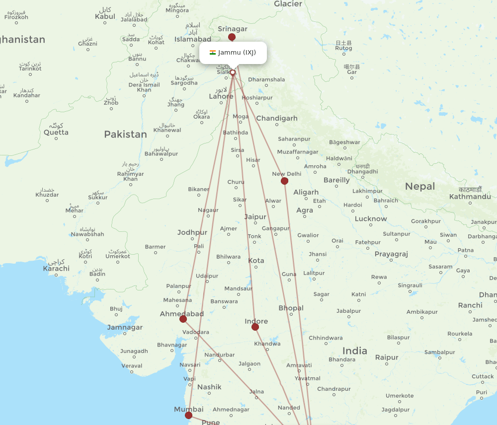 IXJ-HYD flight routes