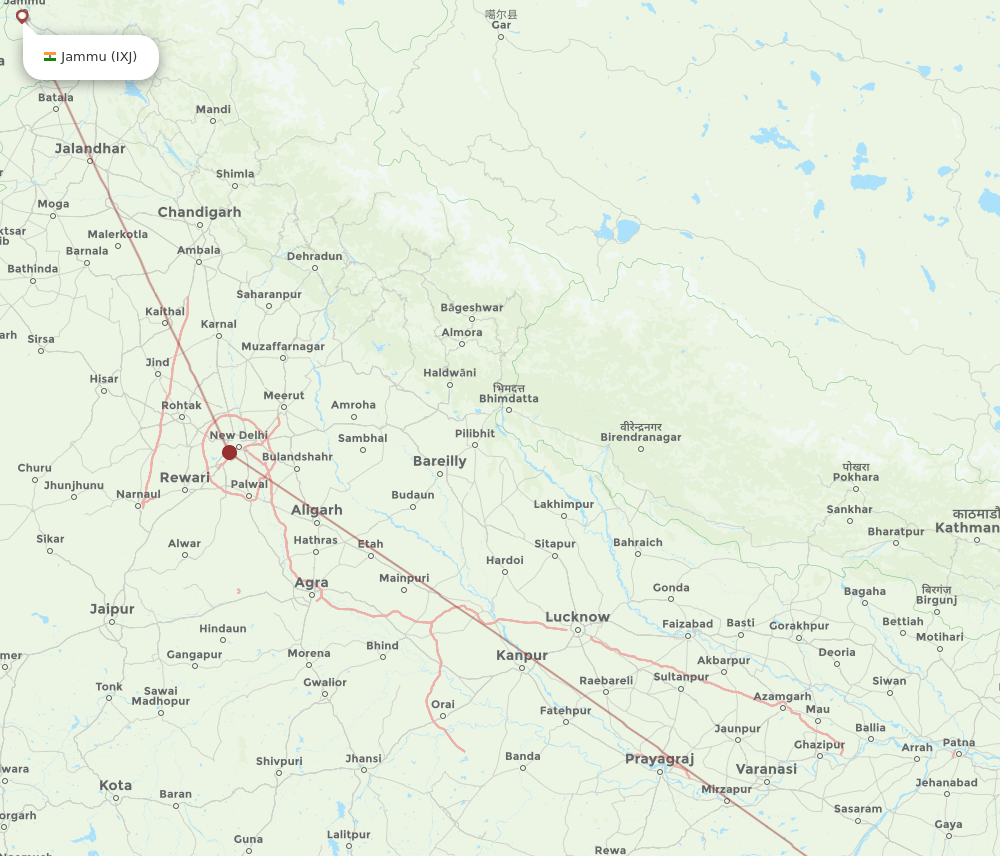 IXJ to IXR flights and routes map