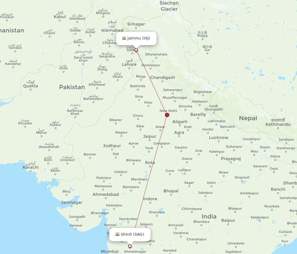 IXJ to SAG flights and routes map