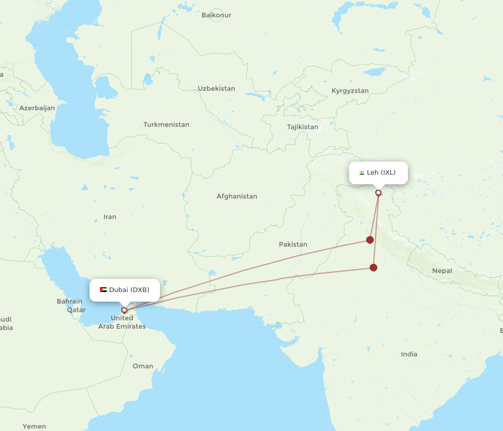 IXL to DXB flights and routes map