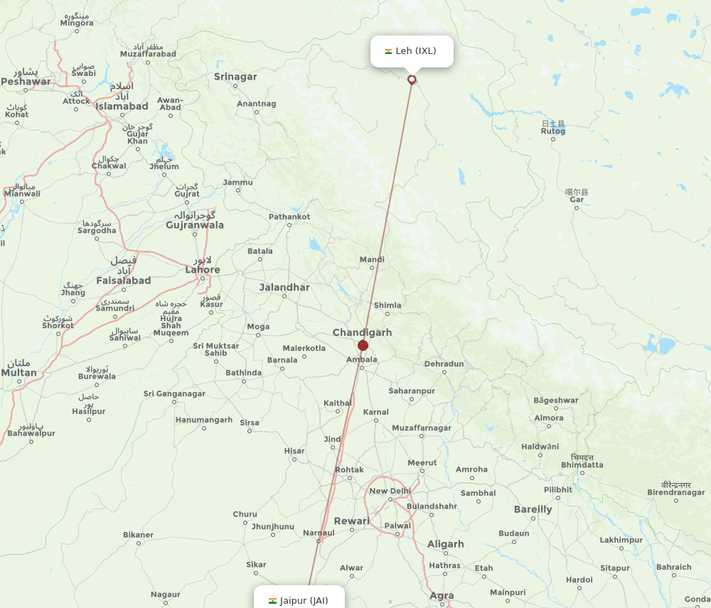 IXL to JAI flights and routes map