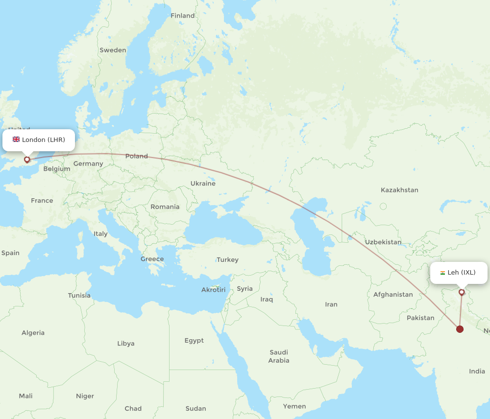 IXL to LHR flights and routes map