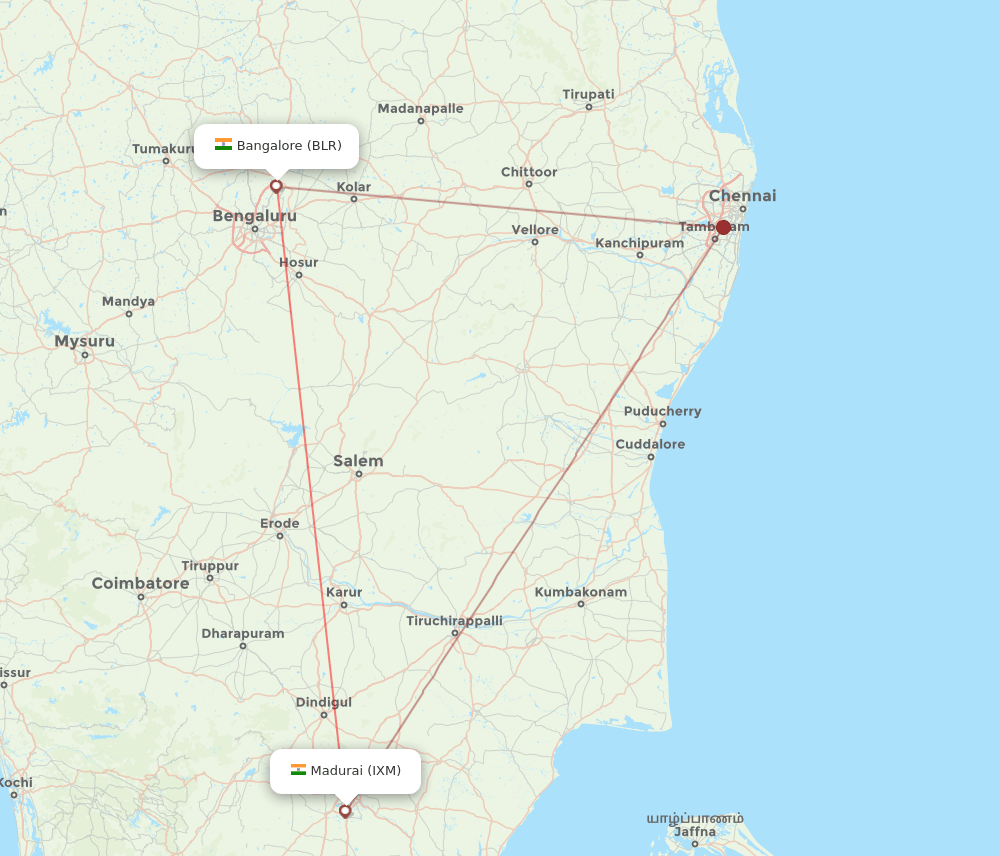 IXM to BLR flights and routes map