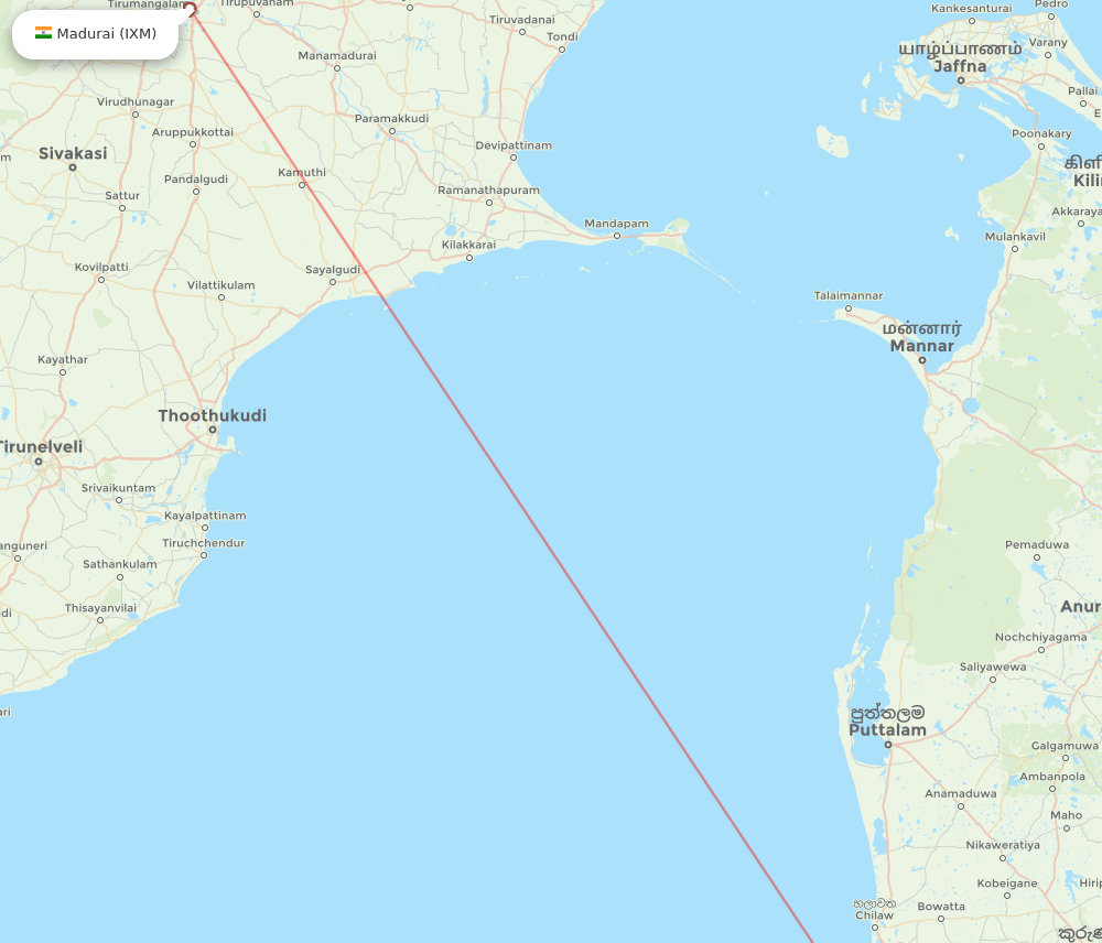 Madurai - Colombo route map and flight paths