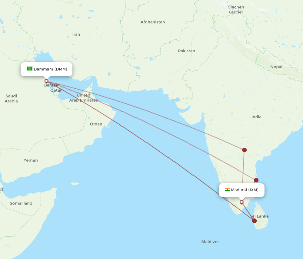 IXM to DMM flights and routes map