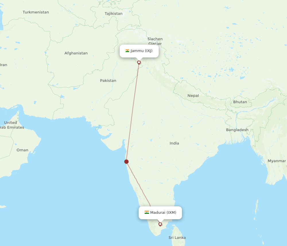 IXM to IXJ flights and routes map