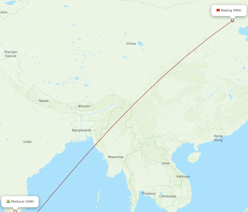 IXM to PEK flights and routes map