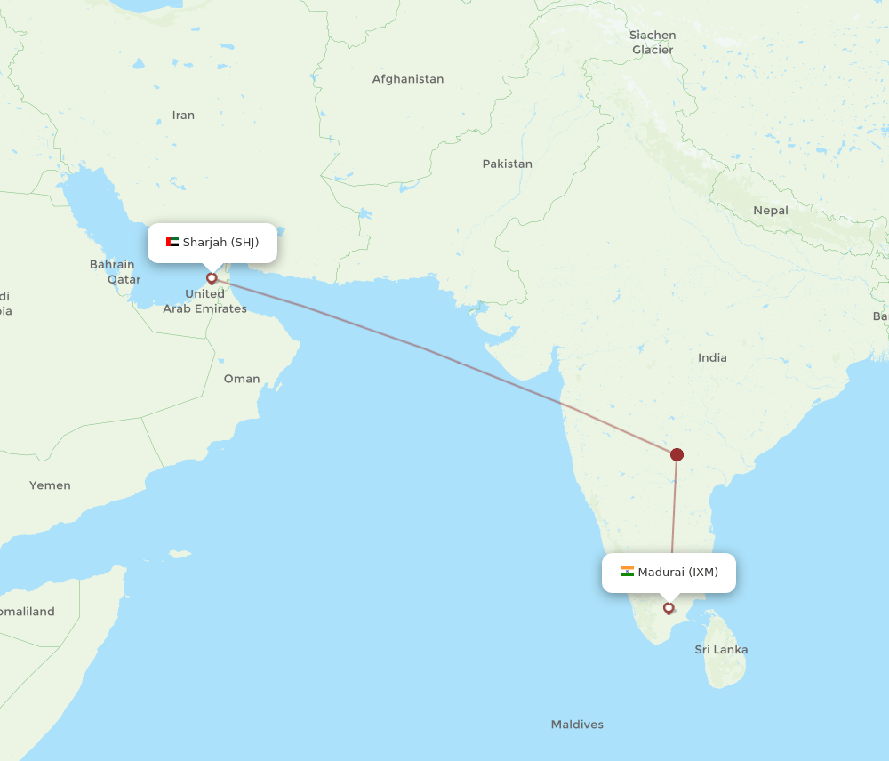 IXM to SHJ flights and routes map