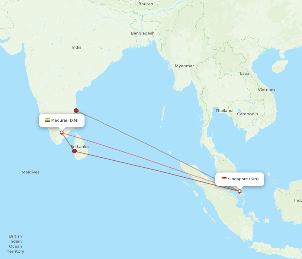 IXM-SIN flight routes